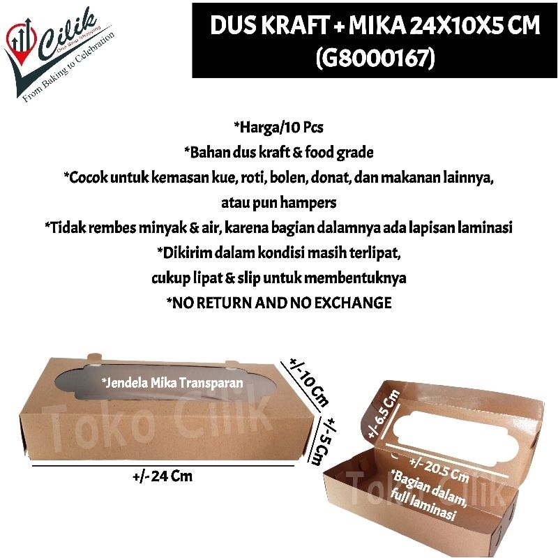 

dus kemasan box packaging kraft 24x10x5 cm kue bolen brownies roti donat
