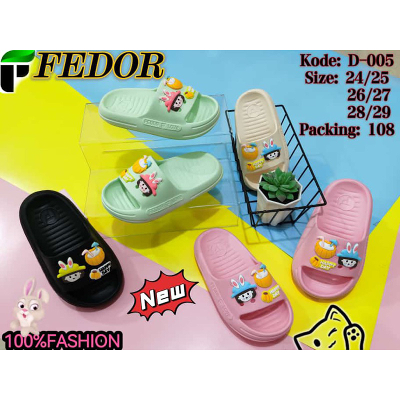 Sandal Selop Anak Perempuan Bermotif / Sandal Anak Fedor Slop Anak Perempuan / Sandal Anak Bahan Eva