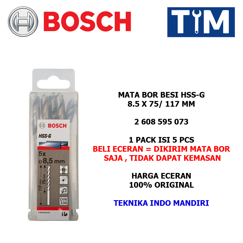 BOSCH Mata Bor Besi 8.5 MM HSS-G / Metal Drill Bit 8.5 x 75 / 117 MM