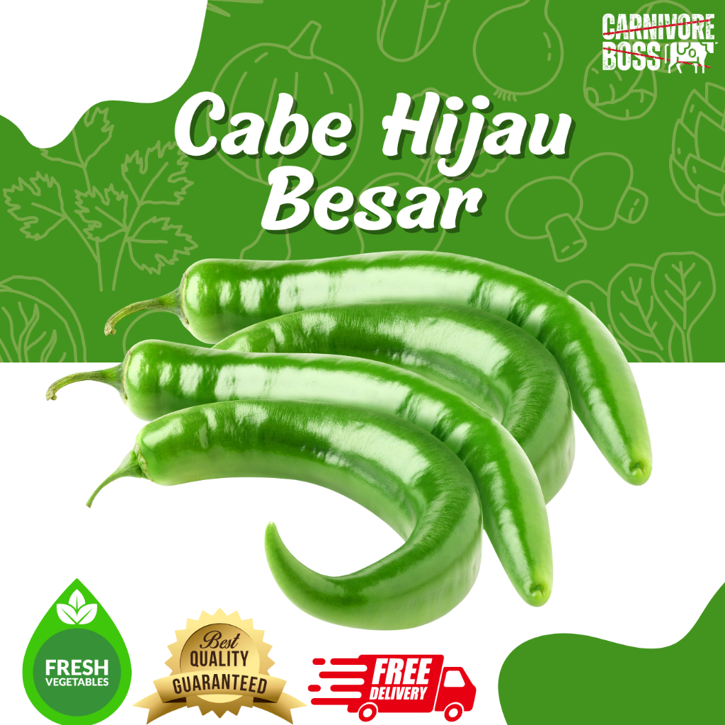 

CABE HIJAU BESAR SUPER FRESH 100 GRAM / CABE HIJAU BESAR / CABE HIJAU / SAYUR