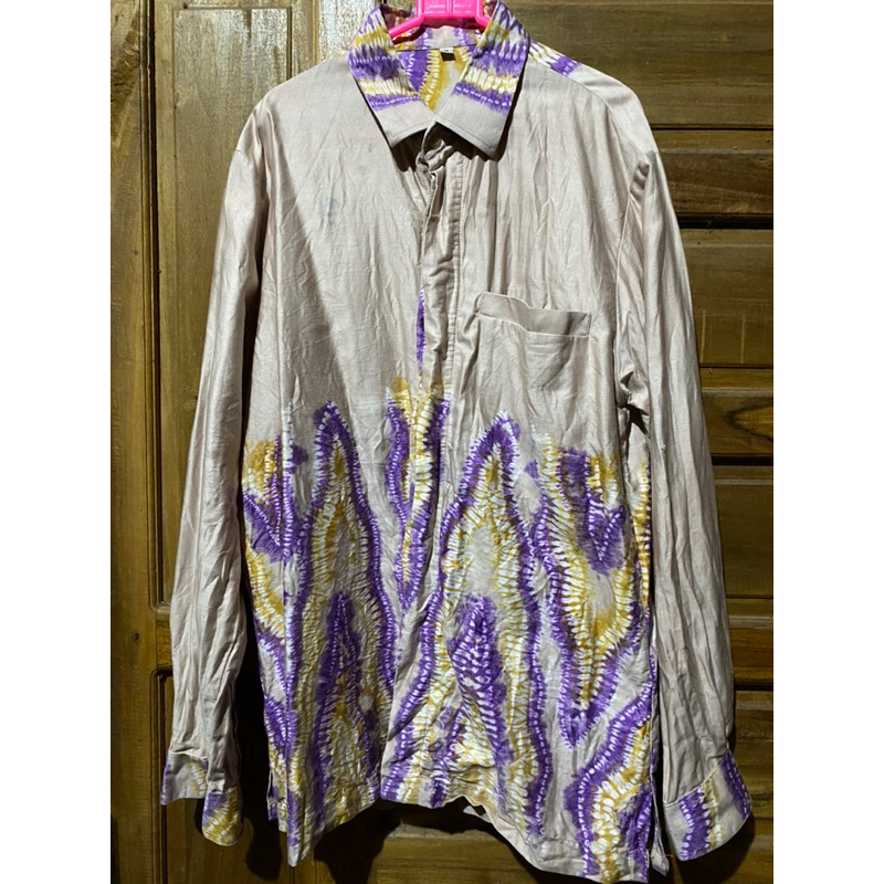 prelove baju sasirangan pria cream krim ungu lilac M