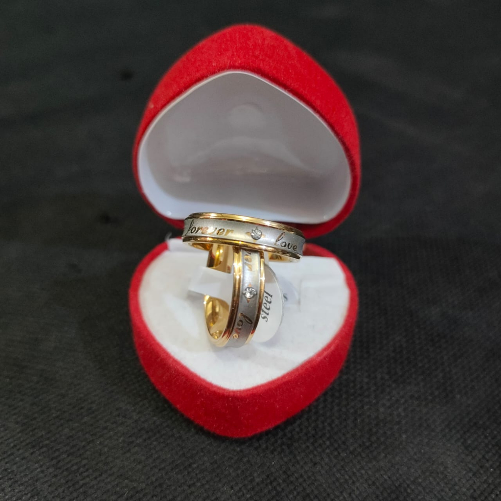 PROMO COD!!! Cincin Kawin Udah Dapat 2 Pcs + Box Cincin, Silver Stainless Steel Model LOVE forever