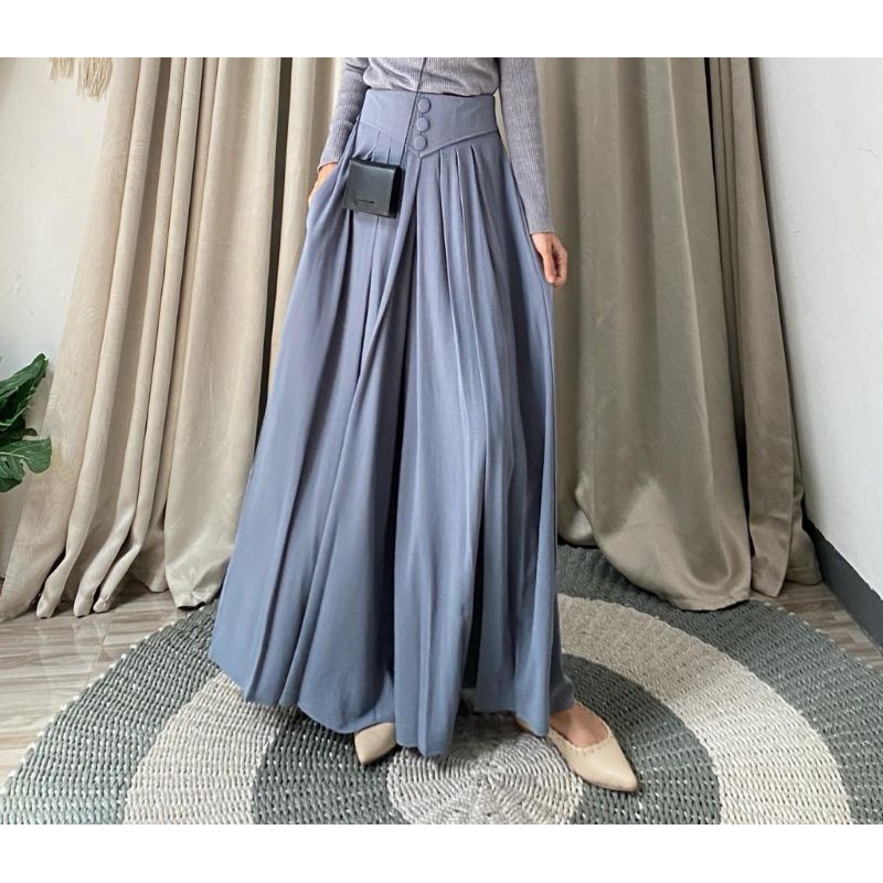 NAFISHA Kulot Wide Pant || Kulot Lipit || Kulot Kancing 3  Bahan Wolfis Premium/ Crinkle Premium || Panjang 93 cm || Kulot Mayung