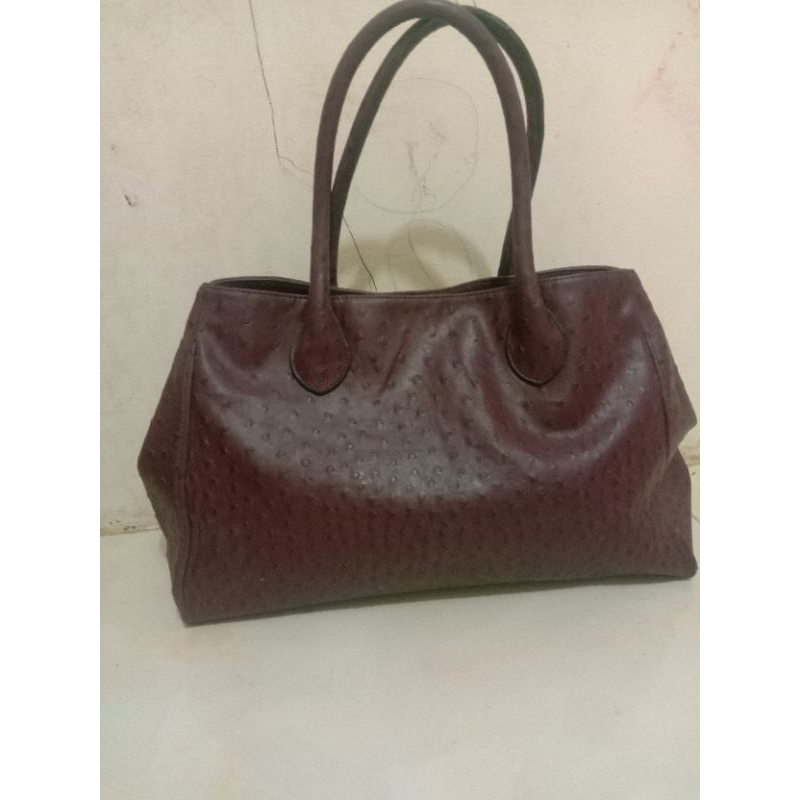 Tote bag maroon  kulit burung lengkap tag brand