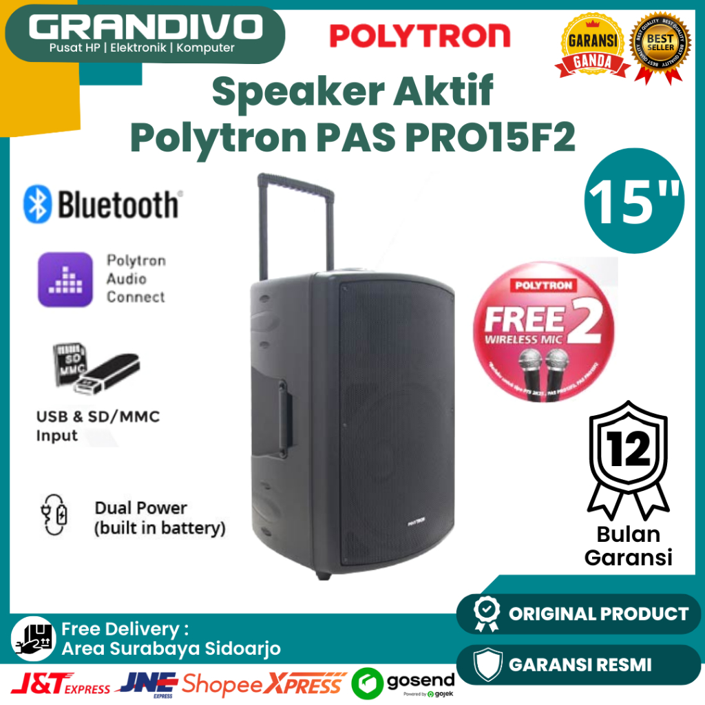 Speaker Aktif Polytron Bluetooth PAS PRO15F3 Speaker Portable Polytron 15 inch - Grandivo