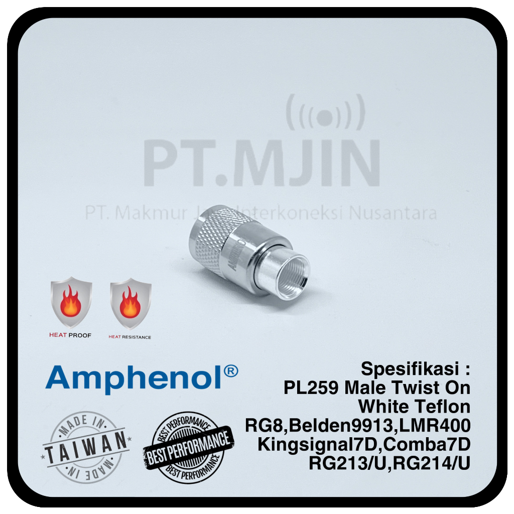 Konektor Pl259 Male Rg8 Amphenol Insulator Teflon Tahan Panas