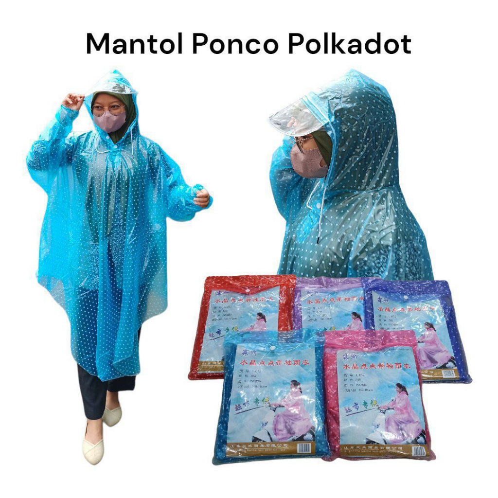 JAS HUJAN PONCO POLKADOT LENGKAP DENGAN PENUTUP WAJAH / JAS HUJAN PONCO / JAS HUJAN POLKADOT