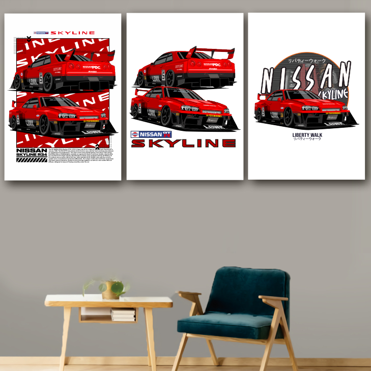 KARIMAKE Poster Mobil NISSAN SKYLINE R34 BNR34 LBWK LIBERTY WALK