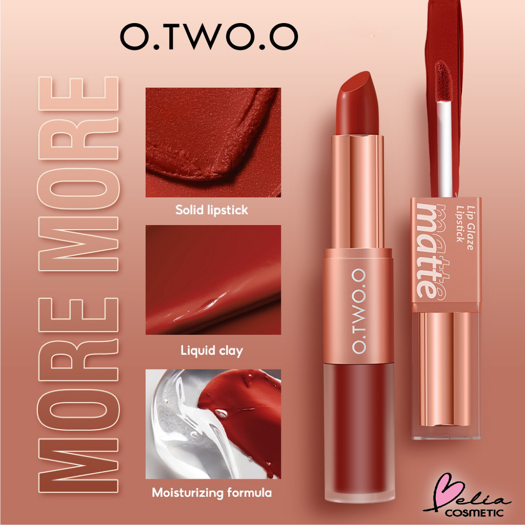 ❤ BELIA ❤ O.TWO.O 2in1 Splendid Matte Double-ended Lip Glaze and Lipstick | Lipstick Intense Color Dual-Stick 2 In 1 Liquid Matte Misty Velvet Lip Tint High Pigment Lasting Non-cracking