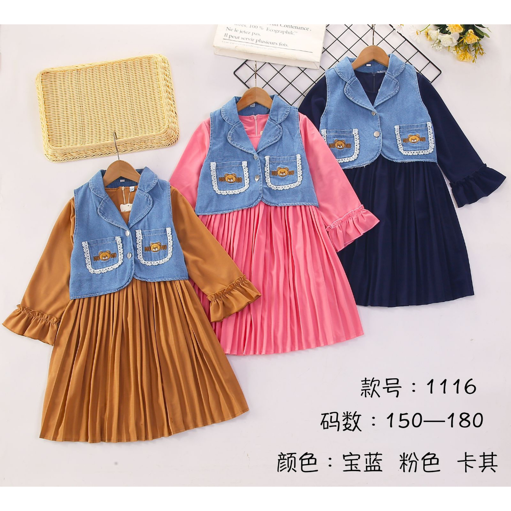 midi dress rompi jeans usia 8-11th [1116]