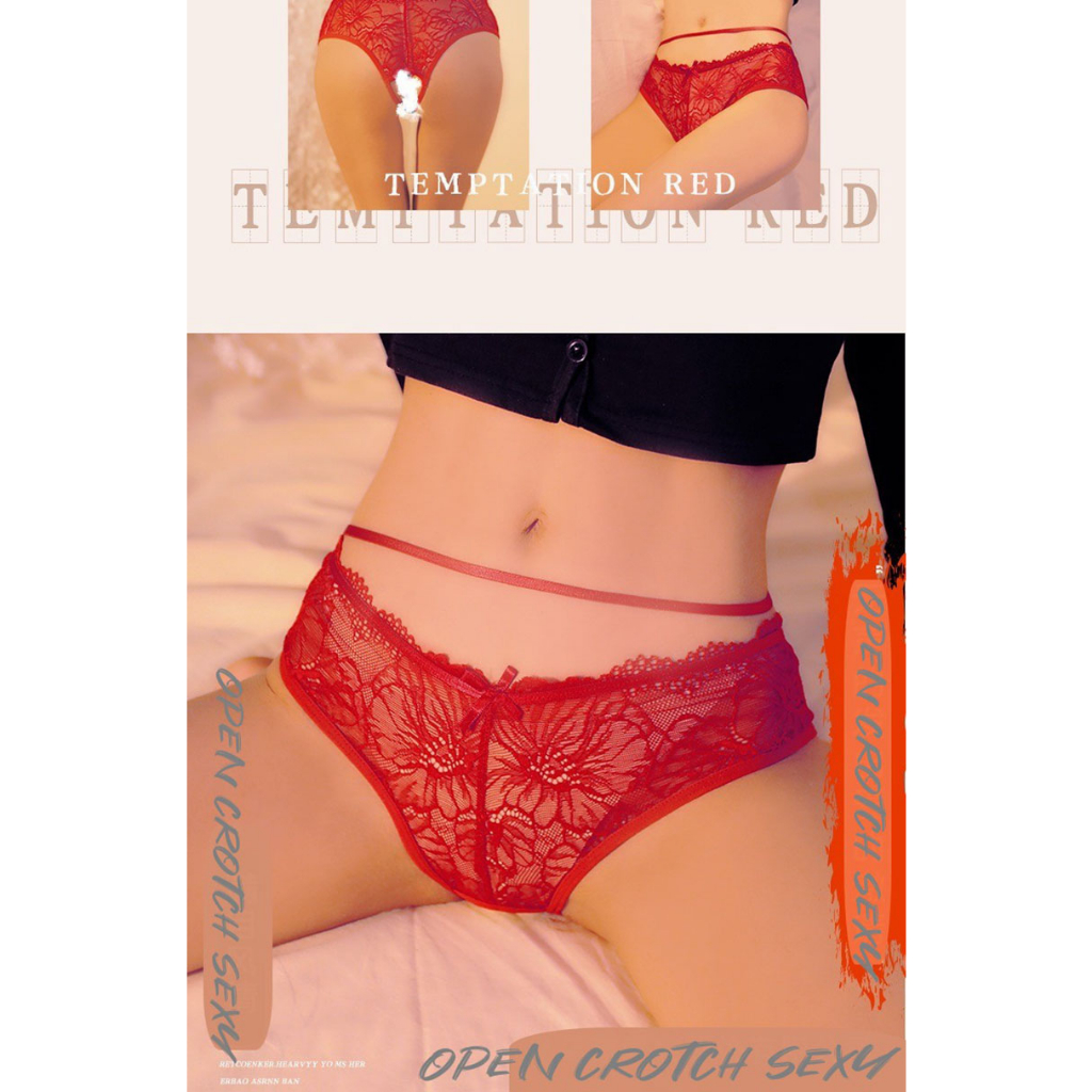 Celana Dalam Sexy jumbo Low Waist Open Crotch G String Renda Tali silang Panties C035