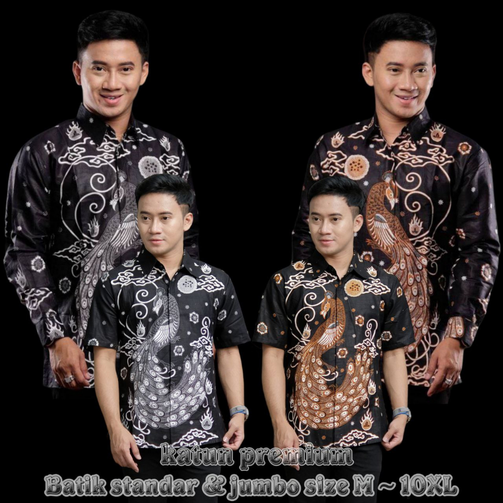BATIK JUMBO M L XL XXL 3XL 4XL 5XL 6XL 7XL 8XL 9XL 10XL TERBARU KEMEJA BATIK PRIA LENGAN PANJANG DAN LENGAN PENDEK-MOTIF MERAK ABU DAN MERAK ORANGETERBARU