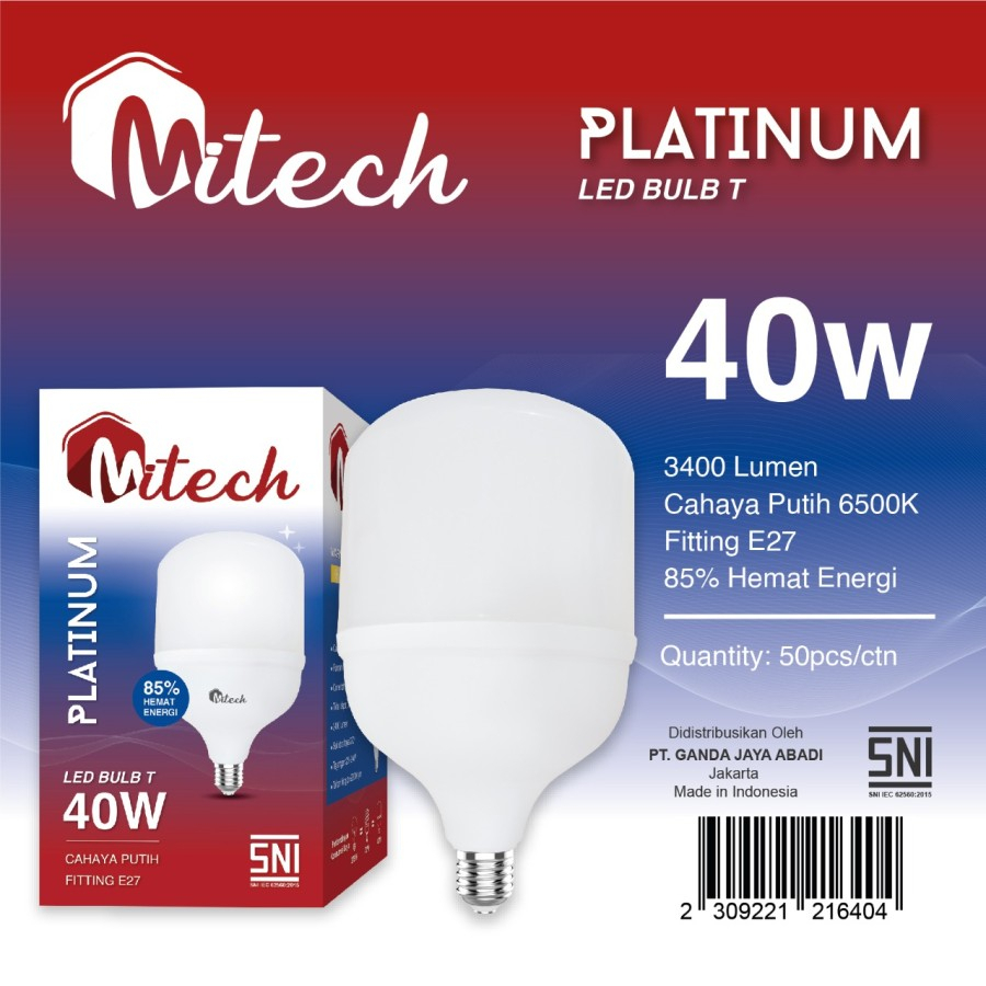 Lampu Bohlam Led Kapsul Tabung Murah Mitech Platinum T Bulb SNI Putih