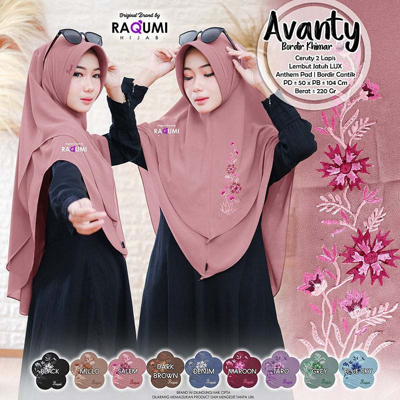 [Best Seller] Avanty Bordir Khimar ORI Raqumi Hijab Bahan Ceruty 2 Lapis