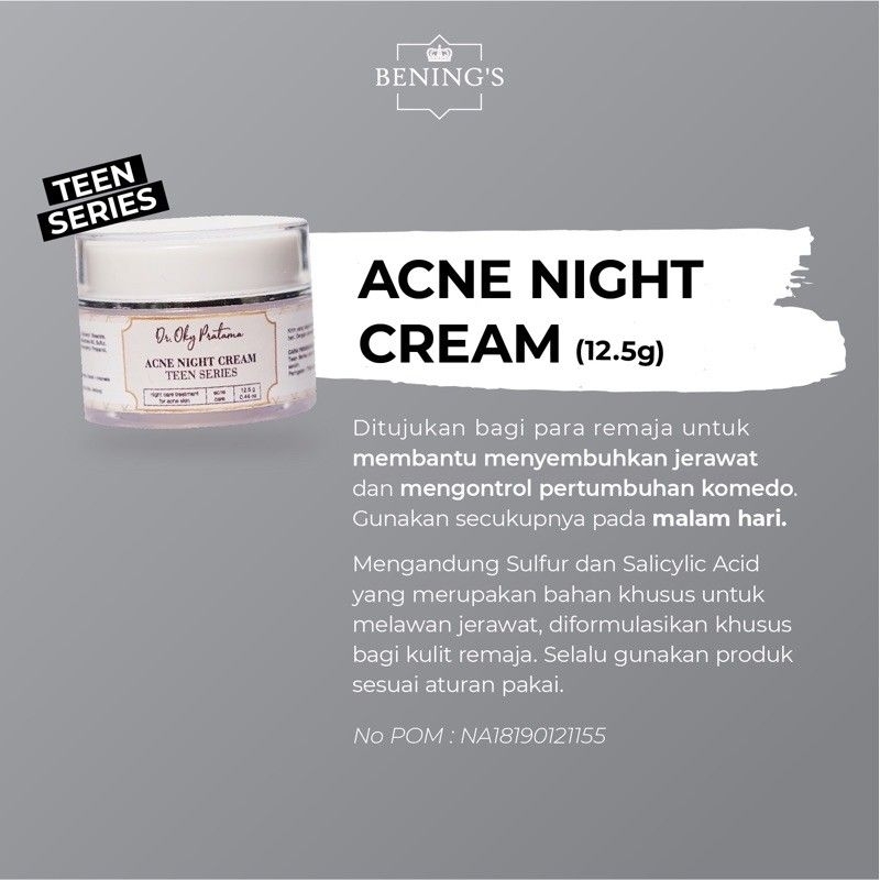 Bening's Acne Night Cream Teen Series 1 Cream Malam untuk mengobati jerawat