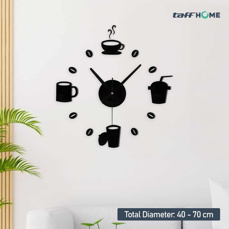 Jam Dinding DIY Giant Wall Clock Quartz Creative Design Model Kopi Cafe - DIY-07 - Black