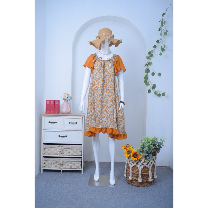 Sadiyah Flora Midi Dress Daster Nyaman Bumil Busui Frendly