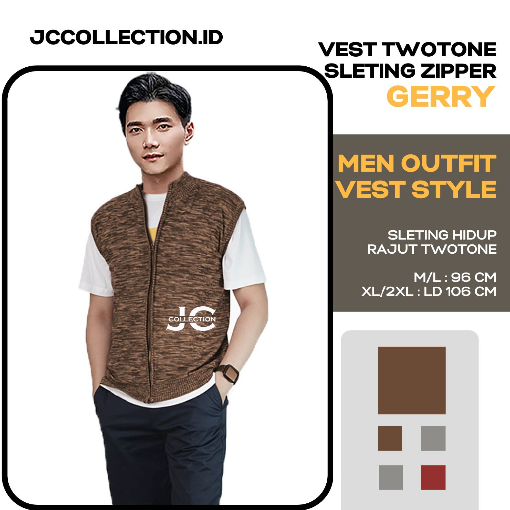 Rompi Vest Rajut seleting baju kerja Pria Knit Vest Zipper Gerry JCCollections