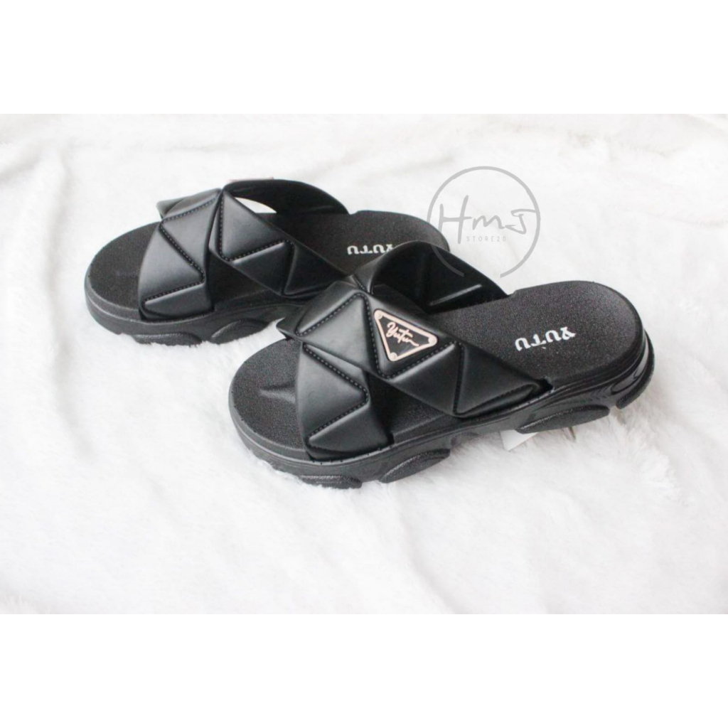 Sandal Wanita Tali Silang Model Kekinian Tebal 3CM Korean Style Bahan Karet Eva Ringan /Yt 9101-8