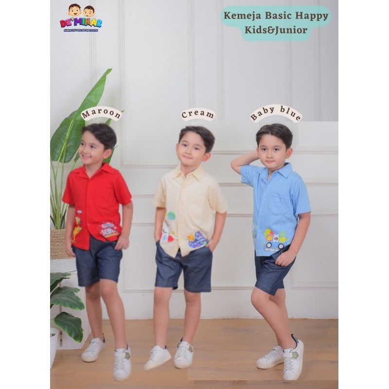 Ready ‼️ Set Kemeja Basic Kids &amp; Junior Happy by De'mihar bisa COD