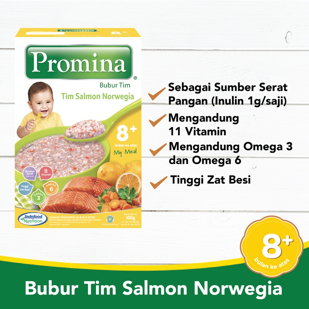 Promina bubur tim Salmon / ayam kampung / Daging / Brokoli Wortel 100 gr