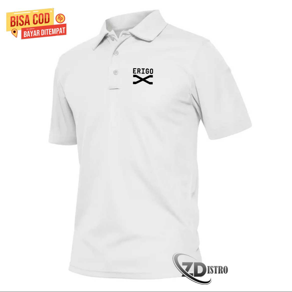 Zalfa Distro COD Baju Distro Polo Kerah Logo Erigo X Text Hitam Kaos Polo T Shirt Premium Quality At