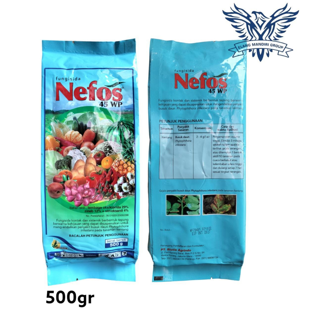 NEFOS 45WP 500gr Fungisida Sistemik Tembaga oksiklorida 29% + zineb 12% + simoksanil 4% Pengendali Penyakit Busuk Daun Pada Tanaman