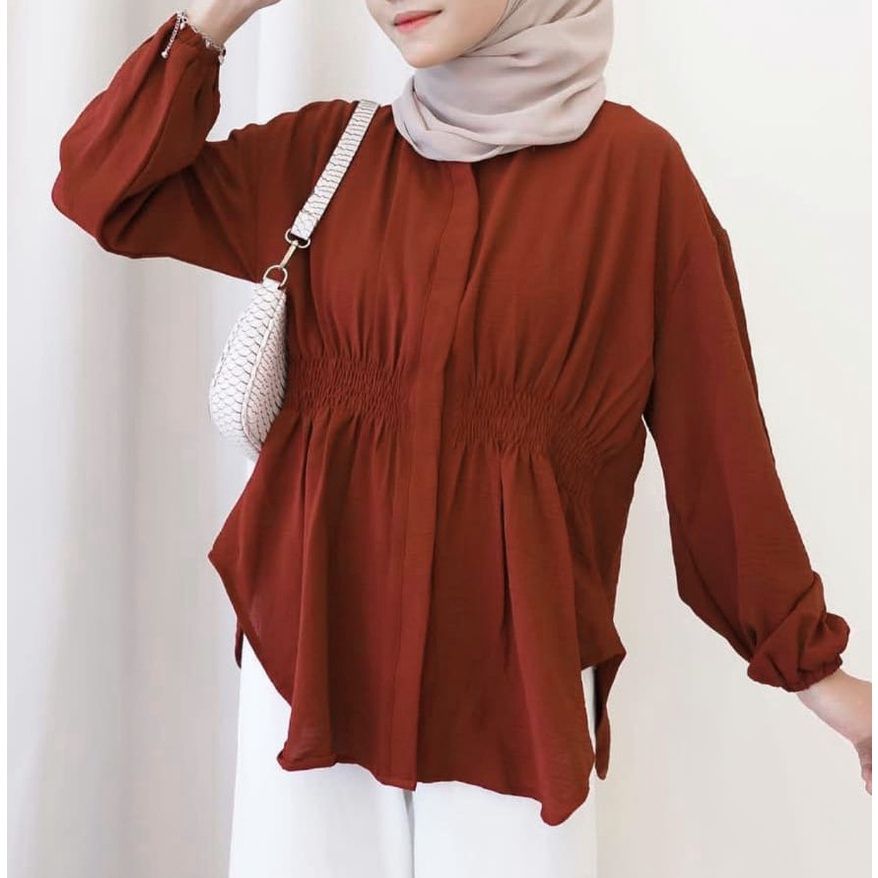 Kemeja Blouse Crinkle Airflow Wanita Lengan Balon Kerut Perut Bw06