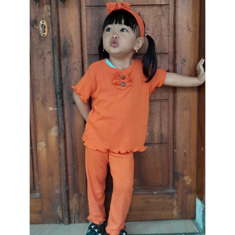 Baju Oneset Anak Perempuan Ruffle Knit Tee Bonus Bando 1-5 Tahun