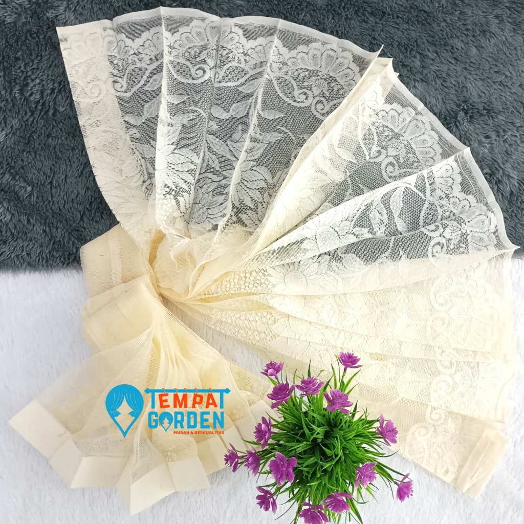 Gorden Vitrase, Gorden Transfaran, Gorden Siang, Gorden Dalaman Local Motif Bunga Matahari Warna Cre