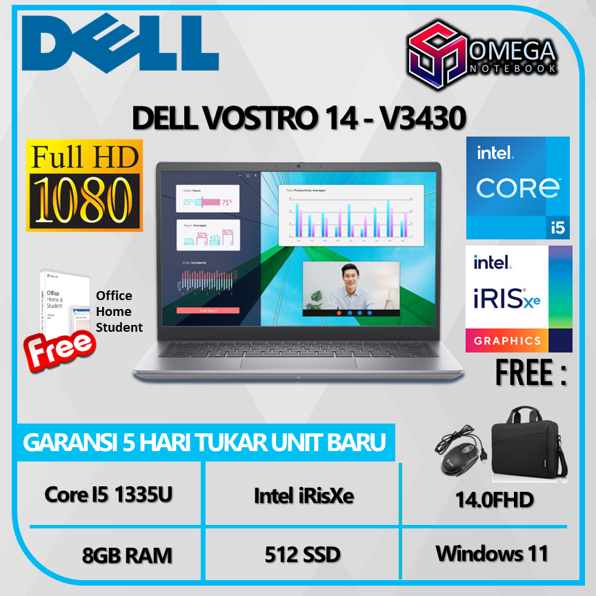 DELL Vostro 14 V3430 I5 1335U 8GB 512Ssd OHS 14.0FHD Windows 11