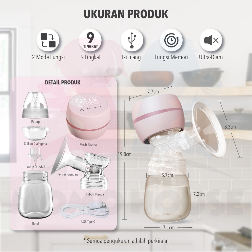 Pompa ASI Elektrik Portable Tanpa Rasa Sakit Painless Tanpa Kabel Breast Pump Rechargeable Single Electric BPA Free Tanpa 180ml Botol Susu Bayi  ZB003