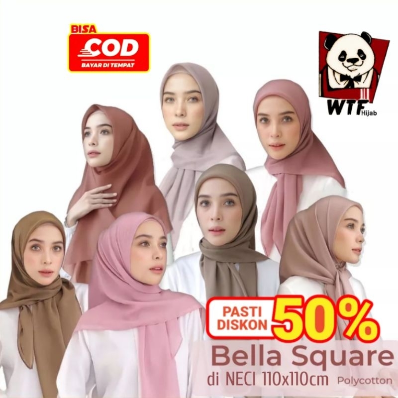 HARGA TERMURAH JILBAB BELLA SQUARE / finishing neci / TERBARU WARNA TERLENGKAP