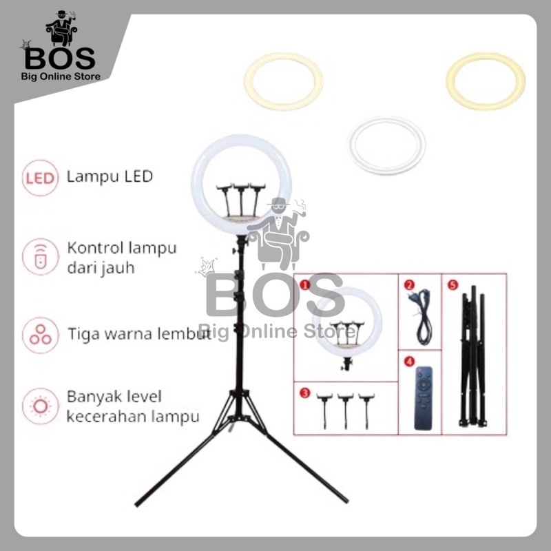 BOS - TRIPOD LIVE 2.1 METER PLUS SELFIE RING LIGHT LAMPU LED 26CM / 33CM | RINGLIGHT 45CM