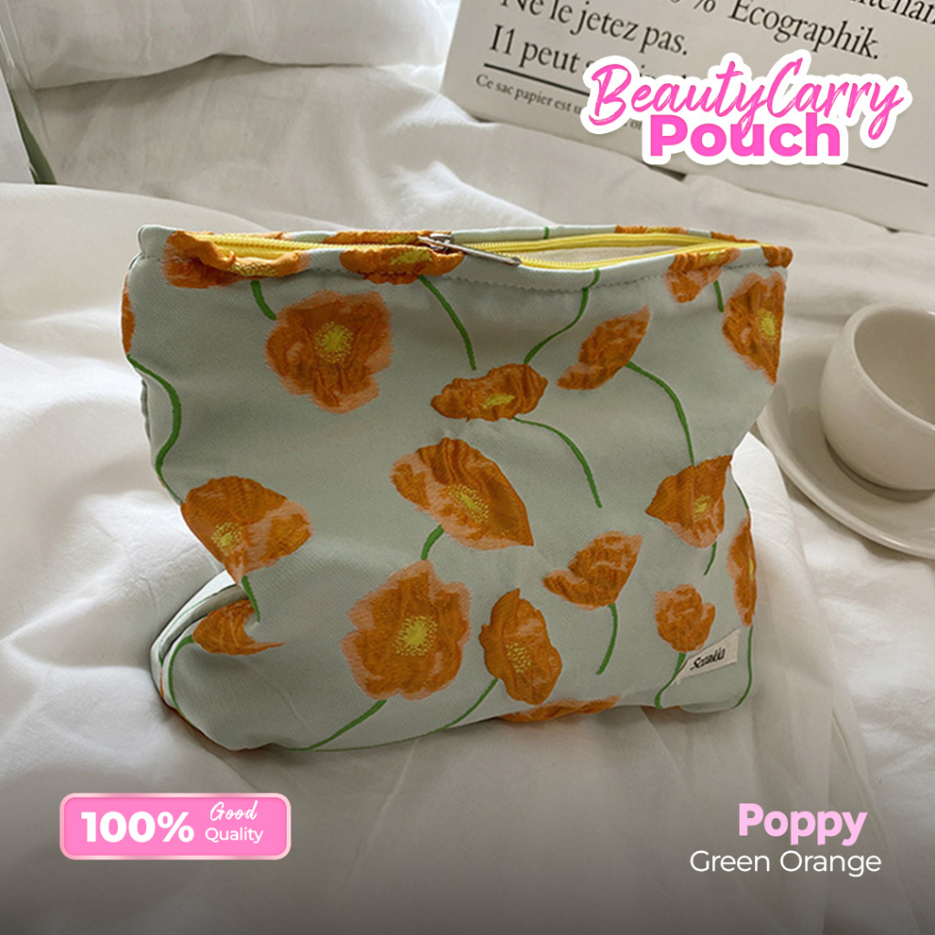 Secret Lashes Poppy Orange Pouch Make Up Aesthetic Tas Kosmetik Travel Besar Bag Wadah Bedak Tempat 
