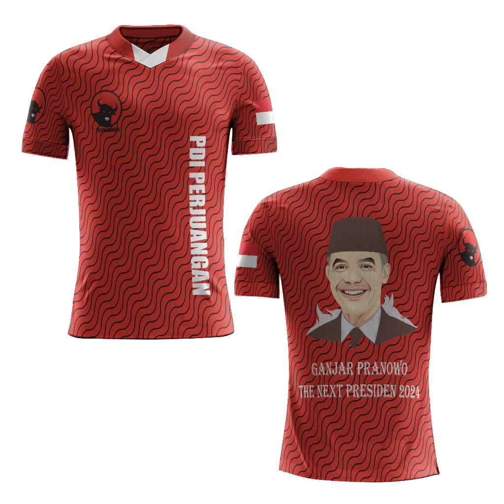 T-shirt pria baju jersey PDIP capres pak ganjar Fullprint 3D terbaru 2024
