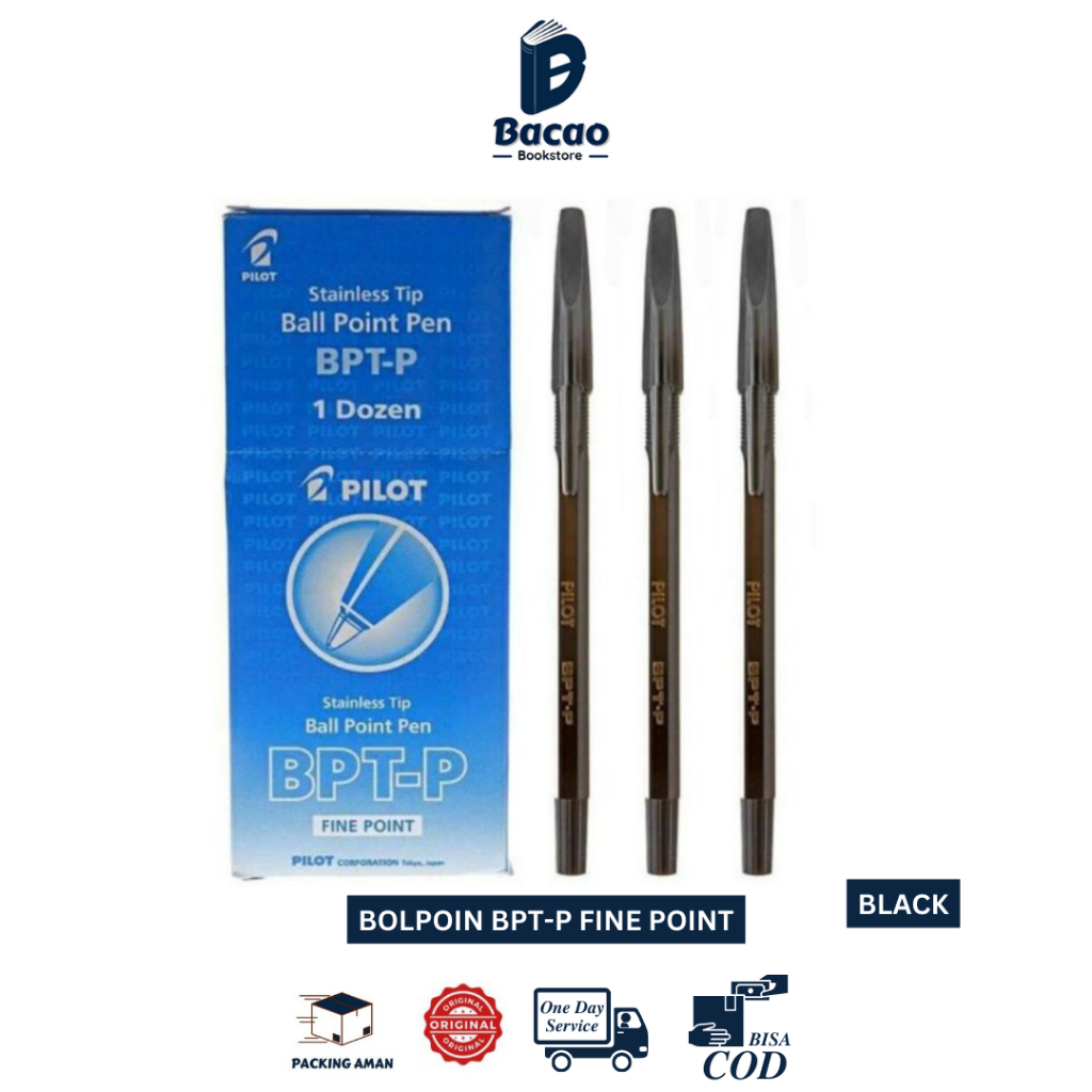 

Bolpoint Pilot BPT-P Black Fine Point Stainlees Tip by Pilot 12 pcs