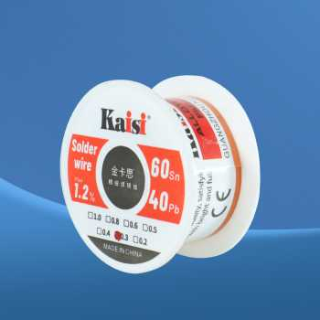 Kaisi Kawat Timah Solder Tin Lead Sn60/Pb40 Diameter Kawat: 0.3 mm 50g Memiliki tingkat kemurnian yang tinggi, sehingga hasil las akan lebih sempurna dan kuat. dengan tingkat residu flux 1.2%