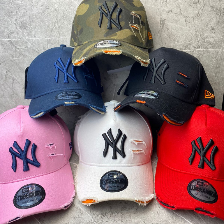 Topi pria wanita Baseball  Damage New York NY motif sobek