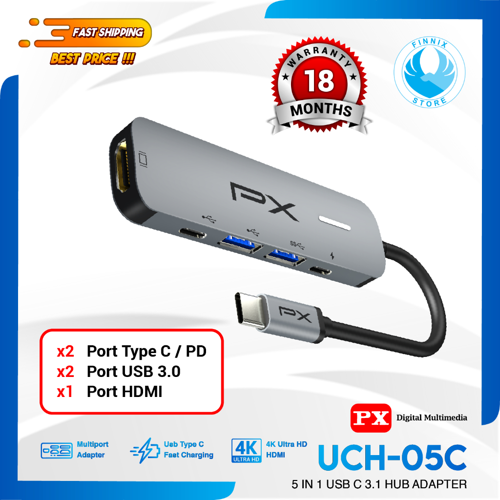 PX UCH05C Type C To 4K Hub Converter Multiport Adapter 5 in 1