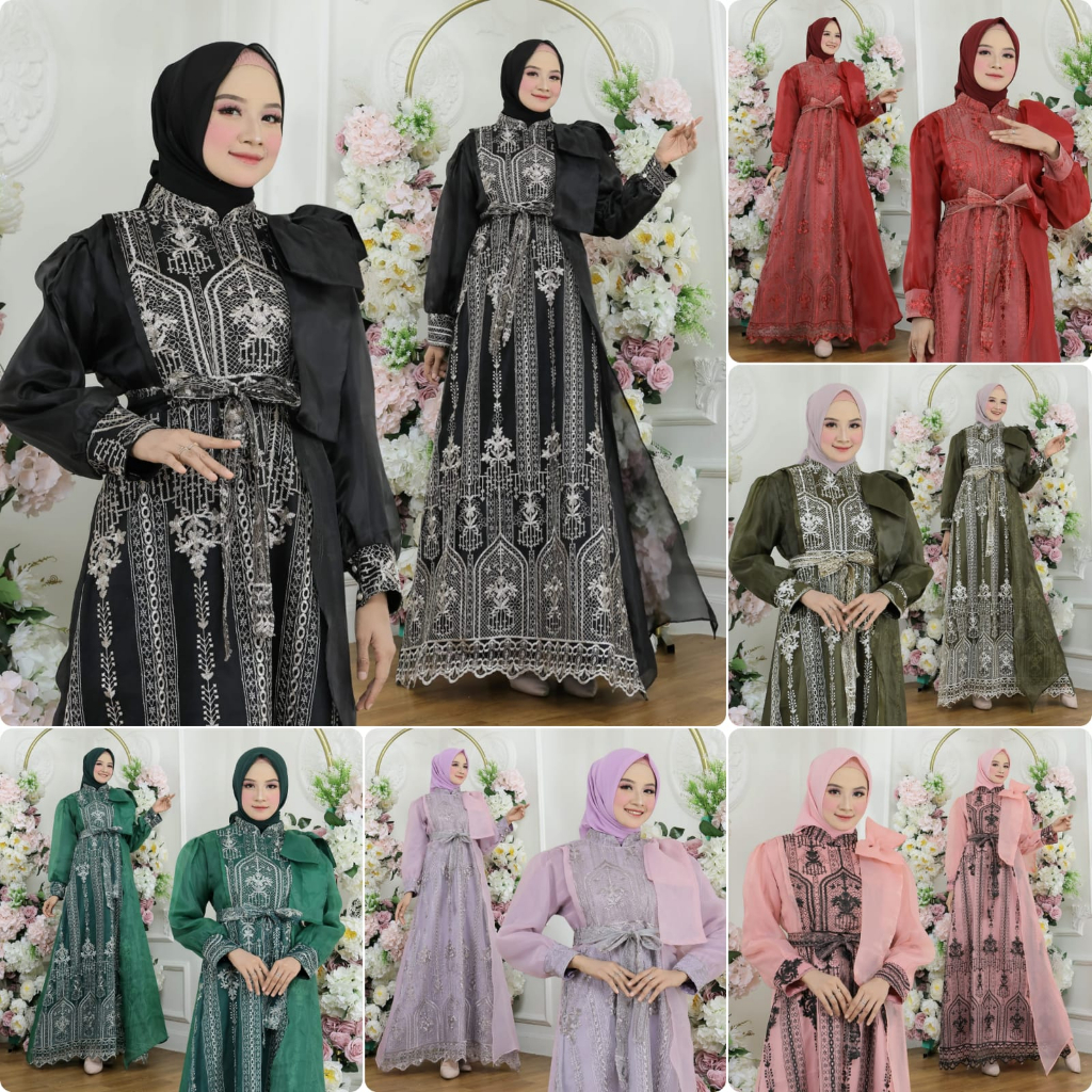 MAXY MELINDA FASHION PAKAIAN WNAITA DRESS GAMIS MAXI BAHAN ORGANZA LAPIS VELVET REALPIC PREMIUM MS