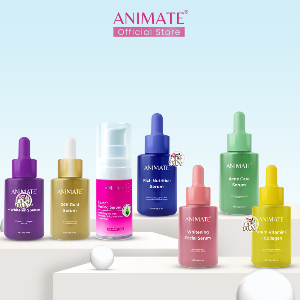 ANIMATE FACE SERUM 20ML SERIES ( INSTANT PEELING / VITAMIN C / WHITENING / DARKSPOT / GOLD 24K / ACNE / RICH NUTRITION )