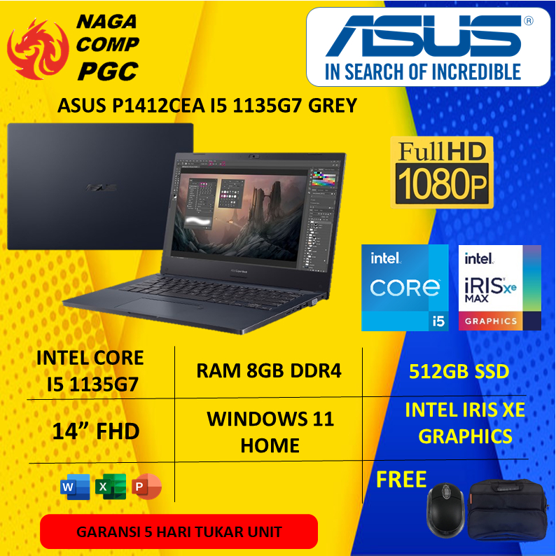 LAPTOP ASUS CORE I5 1135G7 RAM 8GB 512GB SSD IRISXE OHS 14FHD FP GRY