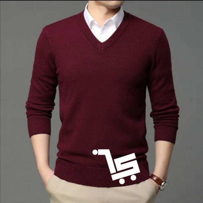 sweater vneck rajut cotton combed