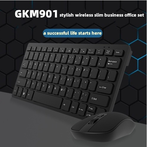 keyboard wireless and mouse set gaming combo paket kumputer pc laptop mini tipis bisnis/Kantor/Fashion-GKM901-Hitam/ wireless