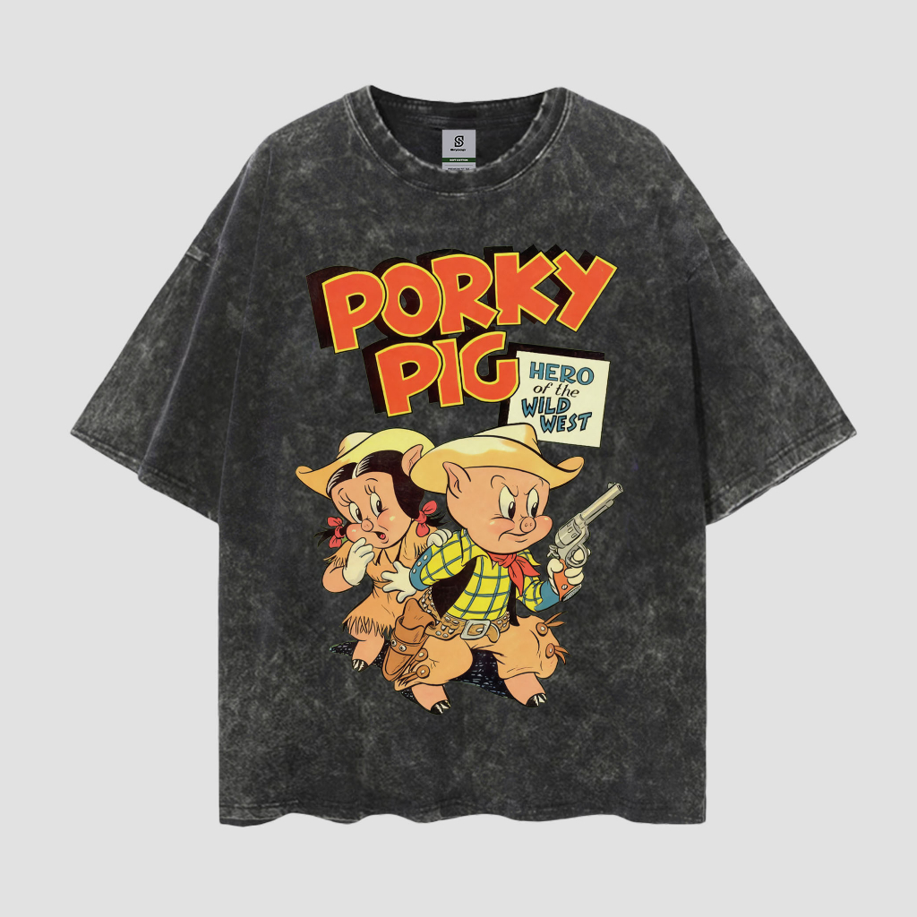 Porky Pig Vintage  Style Oversize Washed Tee