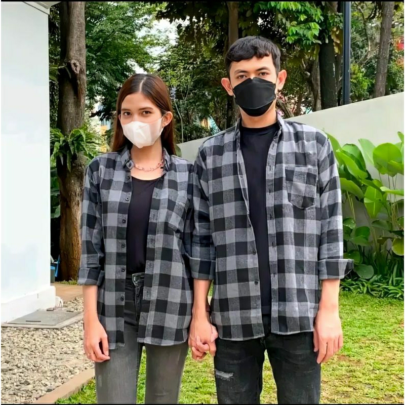 Kemeja Couple Pasangan Kemeja Flanel Couple Pria Wanita Motif Kotak Kotak Lengan Panjang