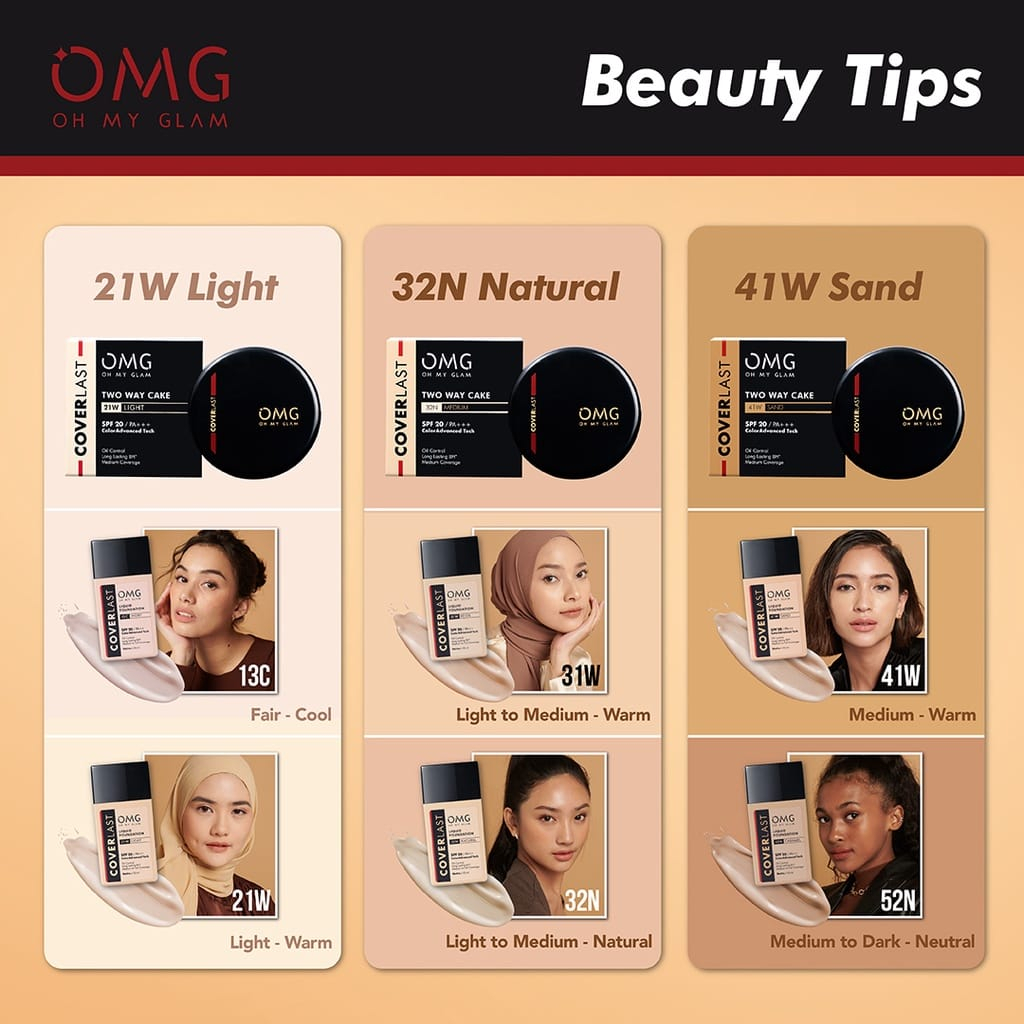 [ORI &amp; BPOM] OMG Oh My Glam Coverlast Series Indonesia | Liquid Foundation | Two Way Cake | OMG Bedak Padat 12g | OMG TWC | OMG Foundation | OMG Two Way Cake | Bedak OMG | Cushion Concealer Loose Compact Powder BB