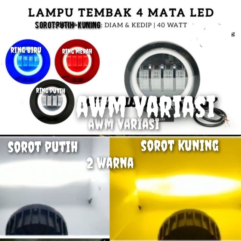 Lampu Tembak Daymeker Led Cwl 4 Mata 40W 2 Warna Sorot Utama Putih - Kuning