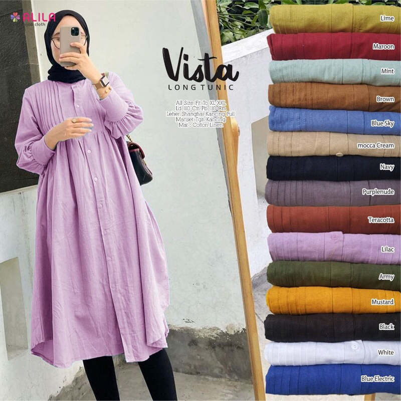 Vista long tunik tunic polos ori alila solo busui cantik elegan katun linen import adem halus tebal